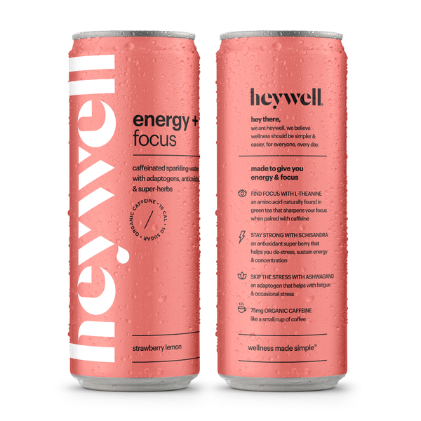 Heywell energy + focus sparkling strawberry lemon - 12 pack