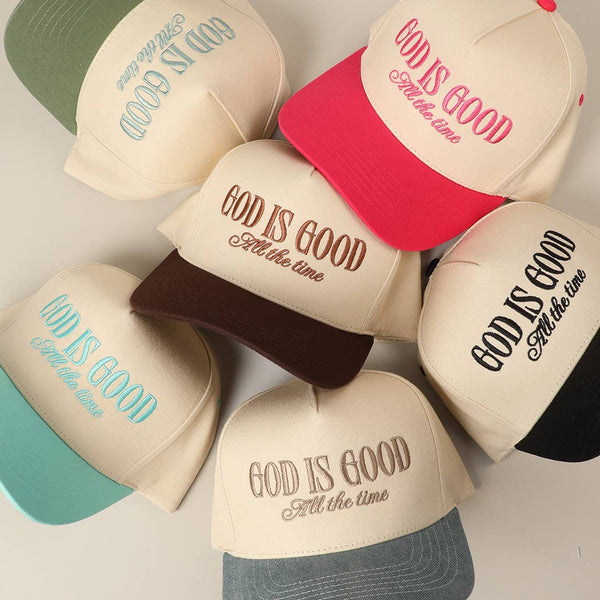 God Is Good All The Time Embroidery Trucker Hat