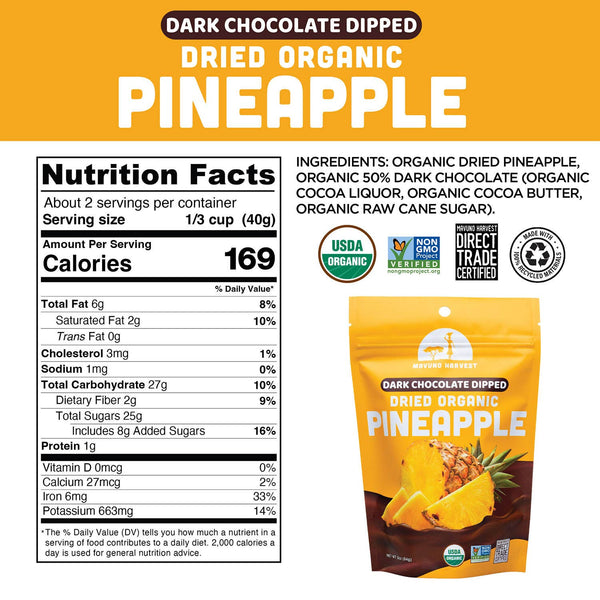 Organic Dark Chocolate Dipped Dried Pineapple: 3 OZ